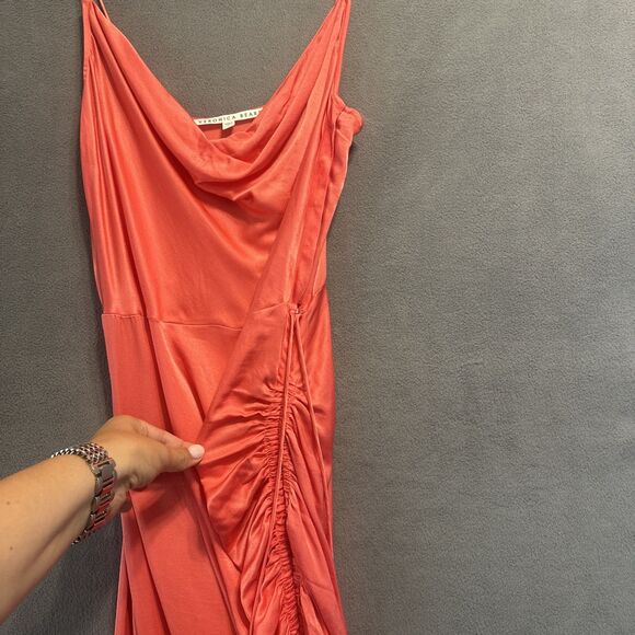Veronica Beard Natasha Slip Dress Ruched Slit Maxi Size 8 Coral Wedding Guest - Picture 7 of 12